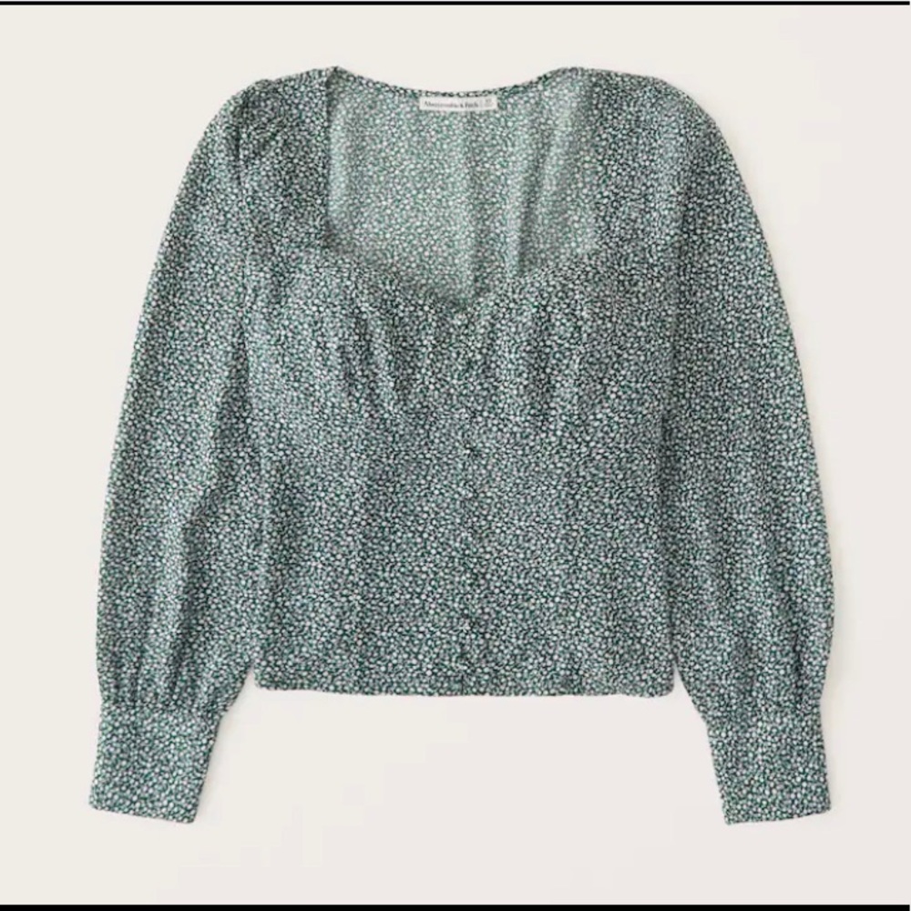 Abercrombie & Fitch Long Sleeve Button Through V-Neck Top. Green, Size XS.